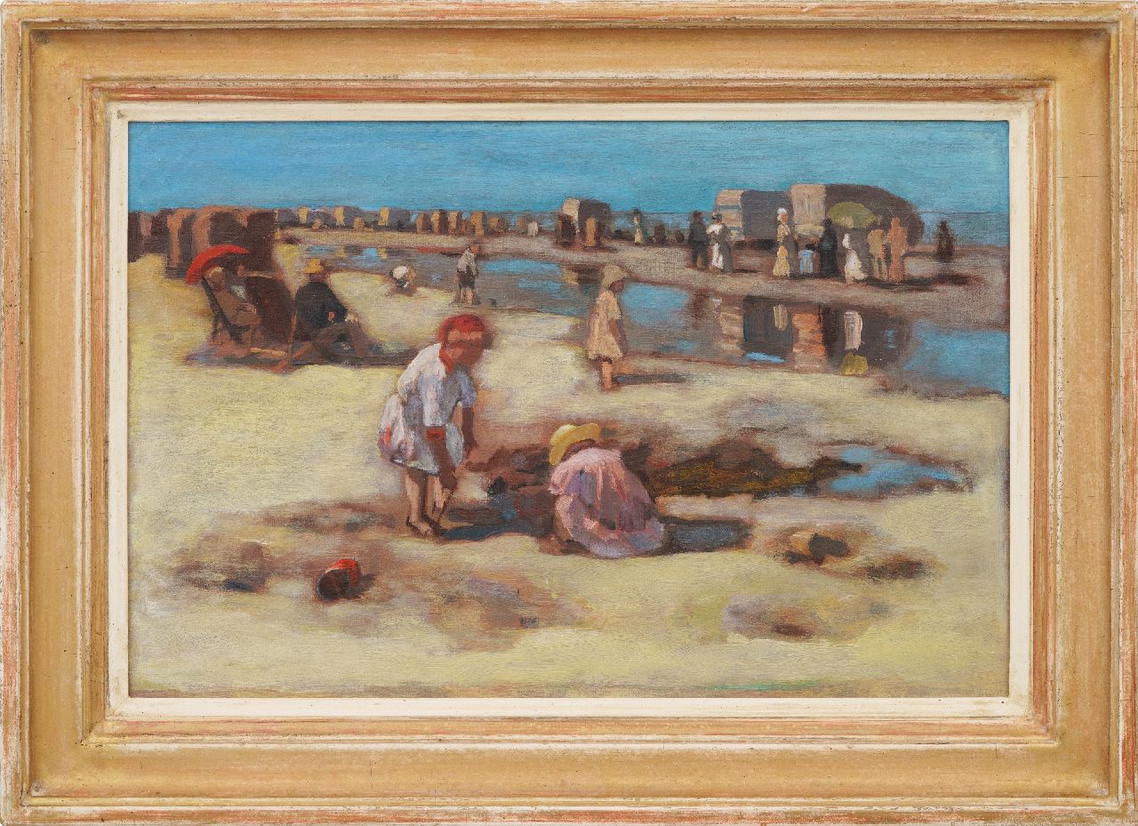 Maarel M. van der | Marinus van der Maarel, Spielende Kinder auf dem Strand, Öl auf Leinwand 29,5 x 44,3 cm