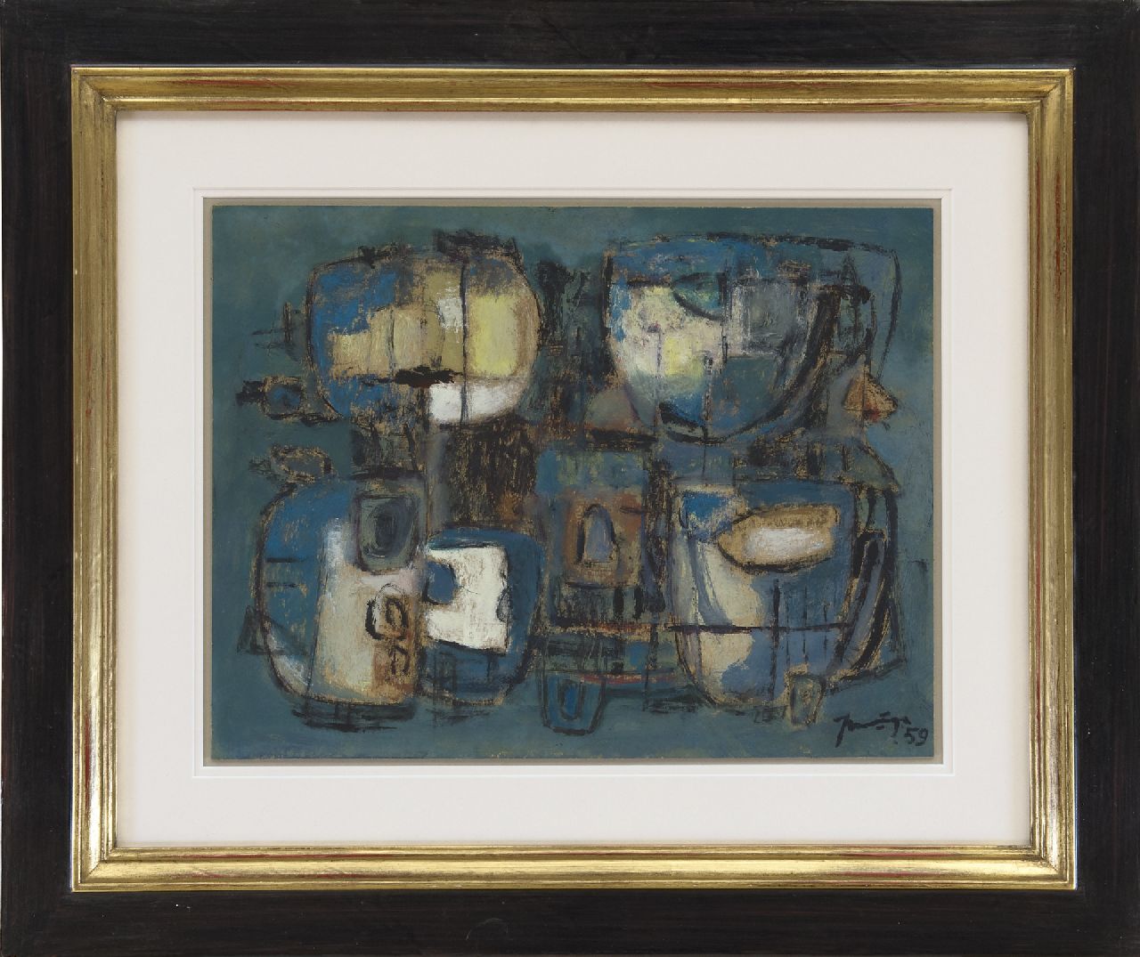 Nanninga J.  | Jacob 'Jaap' Nanninga, Komposition, 1959, Gemischte Technik auf Papier 30,5 x 39,3 cm, Unterzeichnet u.r. und datiert '59