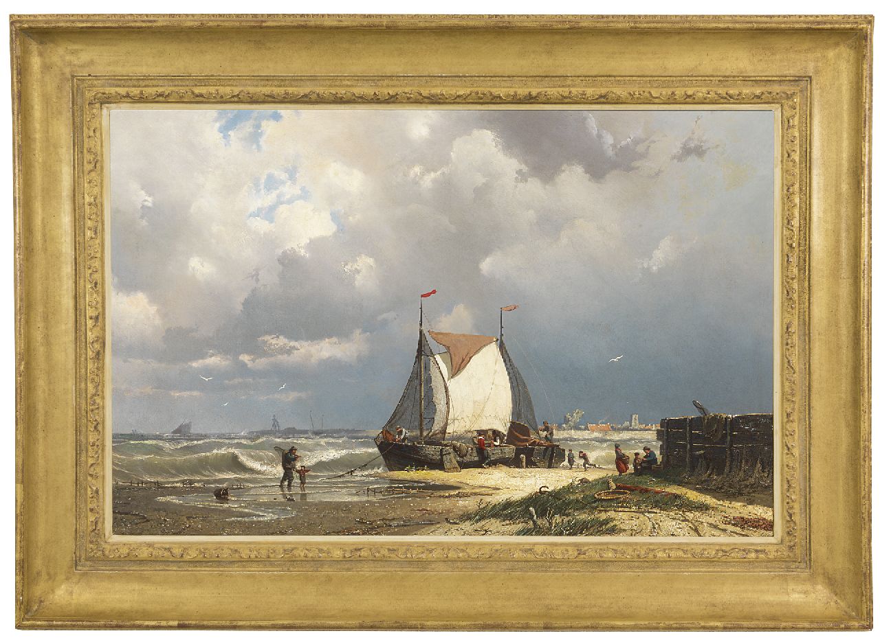 Greive J.C.  | Johan Conrad 'Coen' Greive | Gemälde zum Verkauf angeboten | Fischerbote vor Uitdam, der Kirchtoren von Ransdorp in der Ferne, Öl auf Leinwand 55,8 x 85,5 cm, Unterzeichnet l.u.