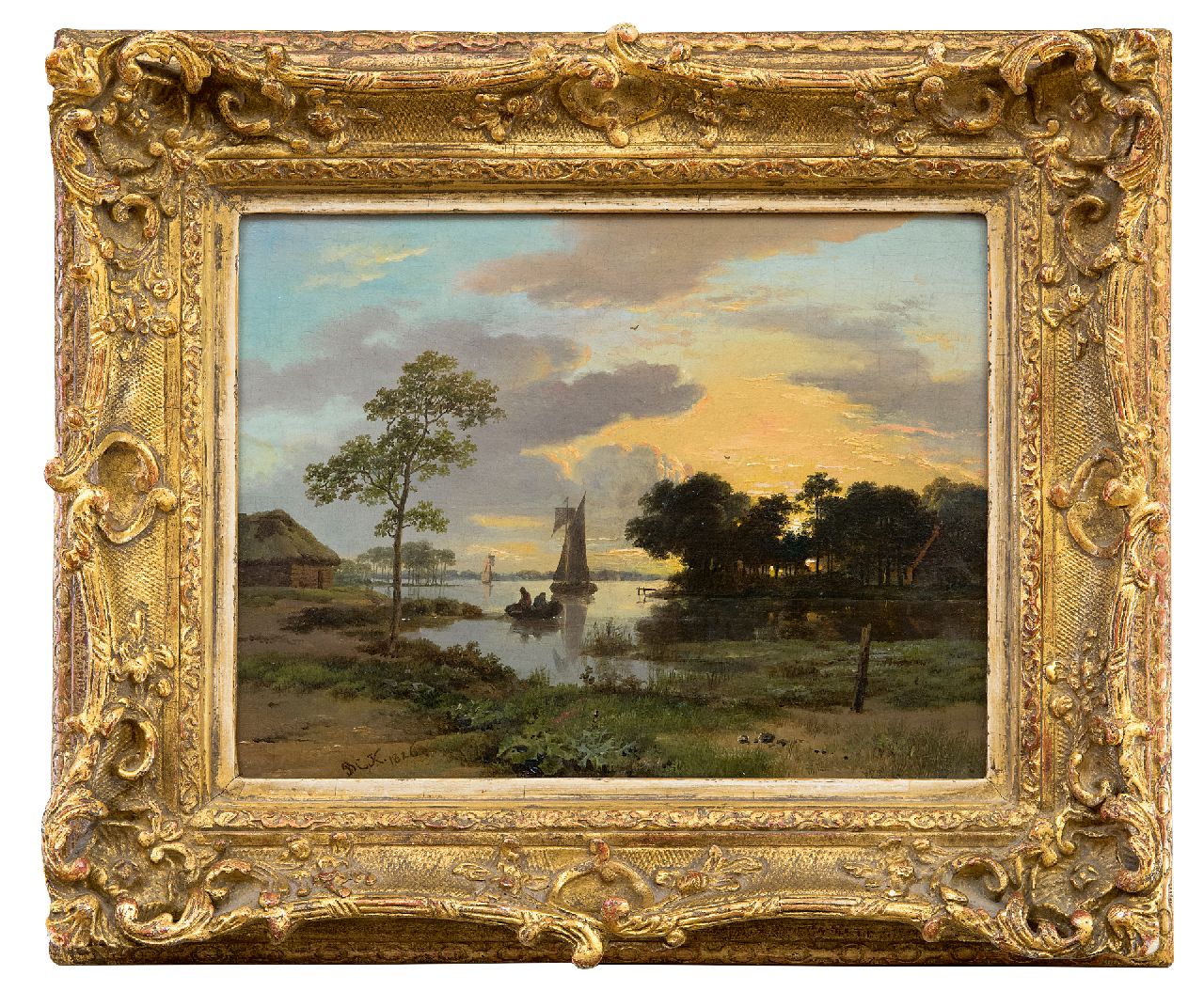 Broek M. van den | Michiel van den Broek | Gemälde zum Verkauf angeboten | Flusslandschaft beim Sonnenuntergang, Öl auf Holz 17,4 x 23,3 cm, Unterzeichnet l.u. mit Initialen und datiert 1826 (privat - nicht zum Verkauf)