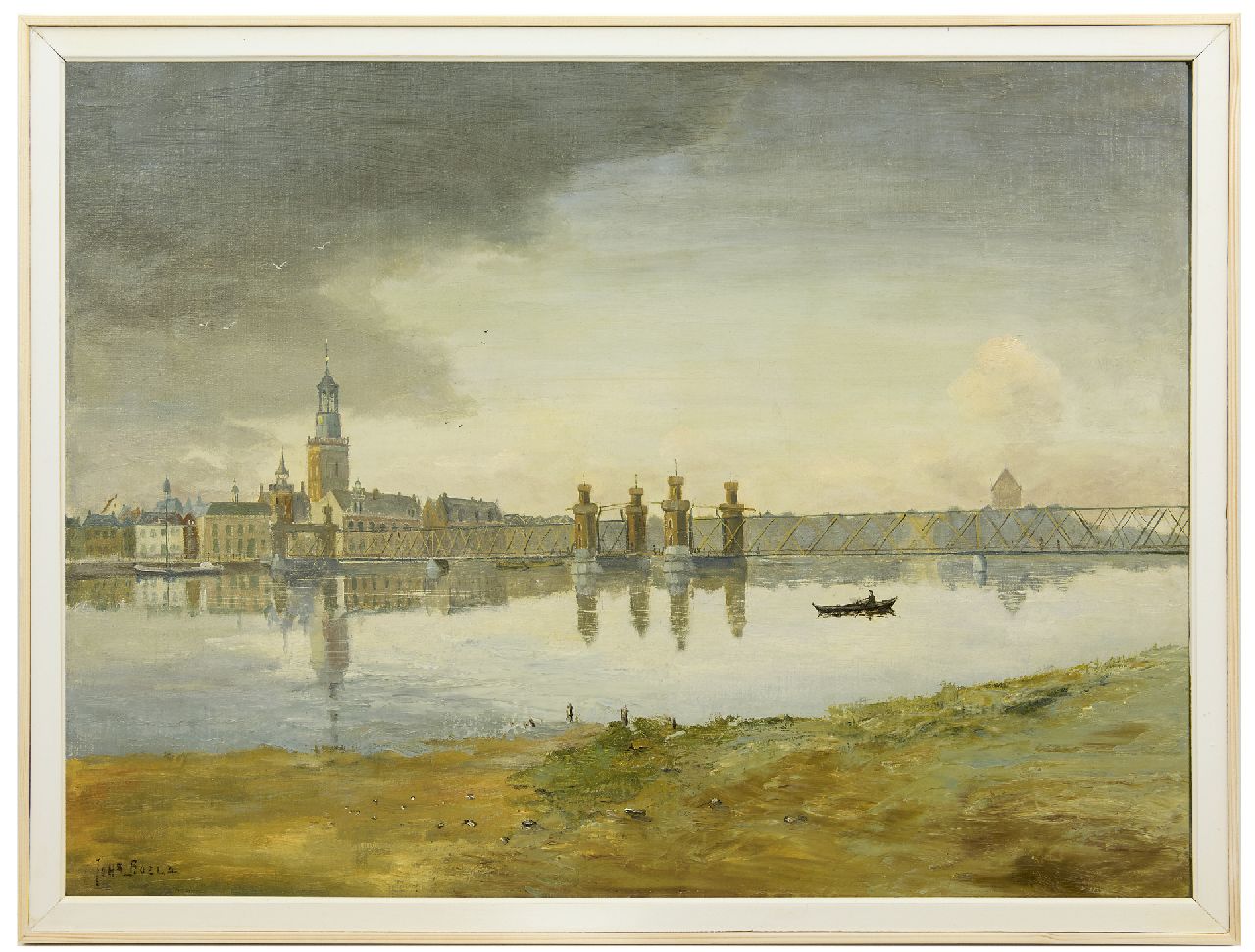 Boele J.  | Johannes Boele, Stadtansicht von Kampen mit der Alten IJsselbrücke, Öl auf Leinwand 60,3 x 80,2 cm, Unterzeichnet u.L.