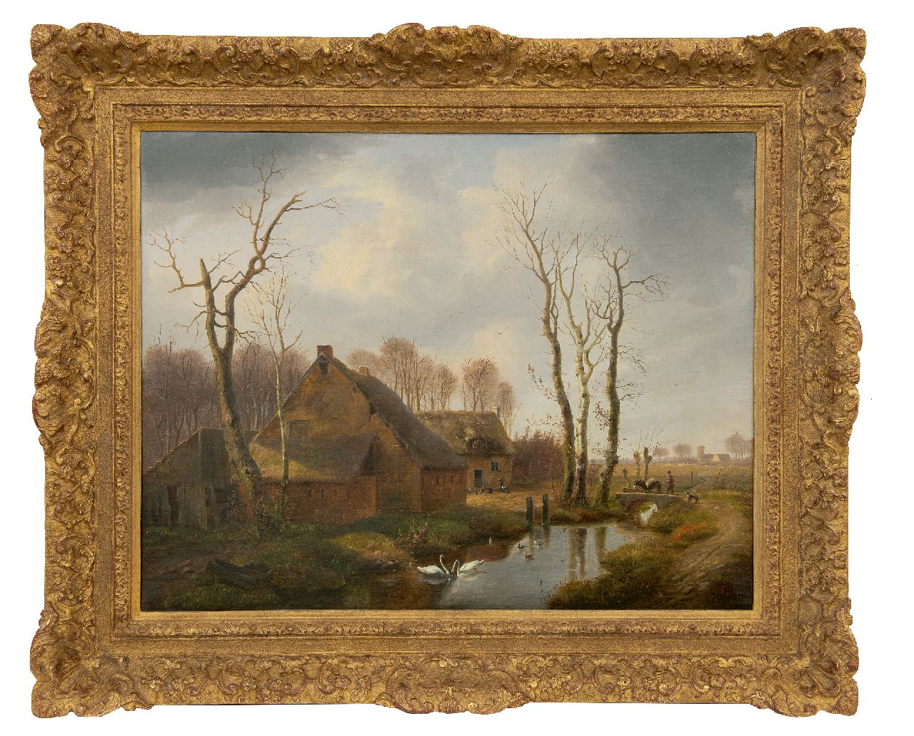 Verwee L.P.  | Louis Pierre Verwee, Bauernhof mit Landvolk und Tieren, Öl auf Leinwand 54,6 x 69,5 cm, Unterzeichnet l.u.