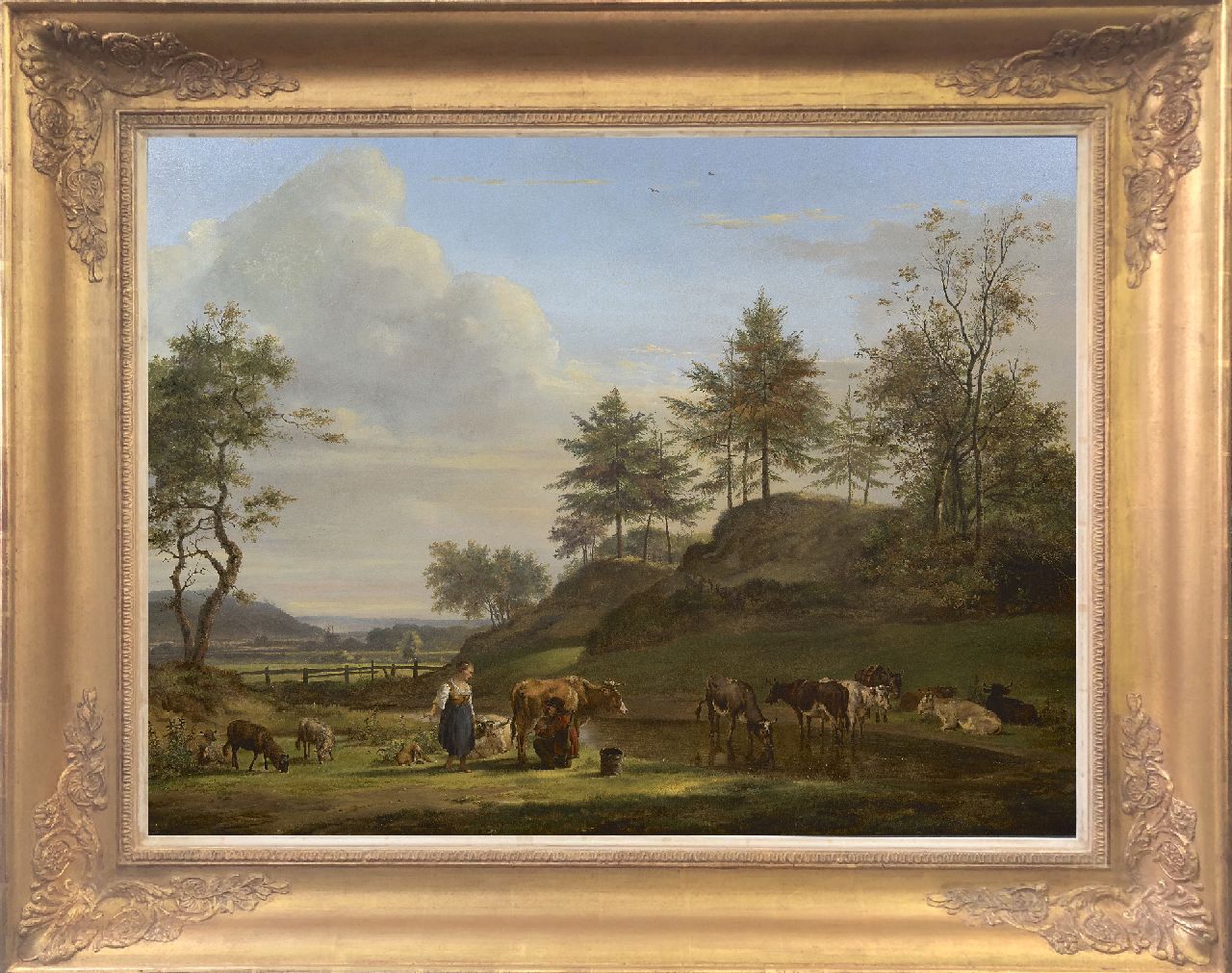Os P.G. van | Pieter Gerardus van Os, Arkadische Landschaft mit Hirtenpaar und Vieh, Öl auf Holz 63,1 x 83,2 cm, Unterzeichnet l.u. und datiert 1815