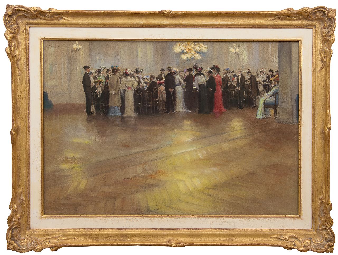 Schiff R.  | Robert Schiff, Im Casino, Pastell und Aquarell auf Holzfaser 35,9 x 52,0 cm, Unterzeichnet o.l. und datiert '05