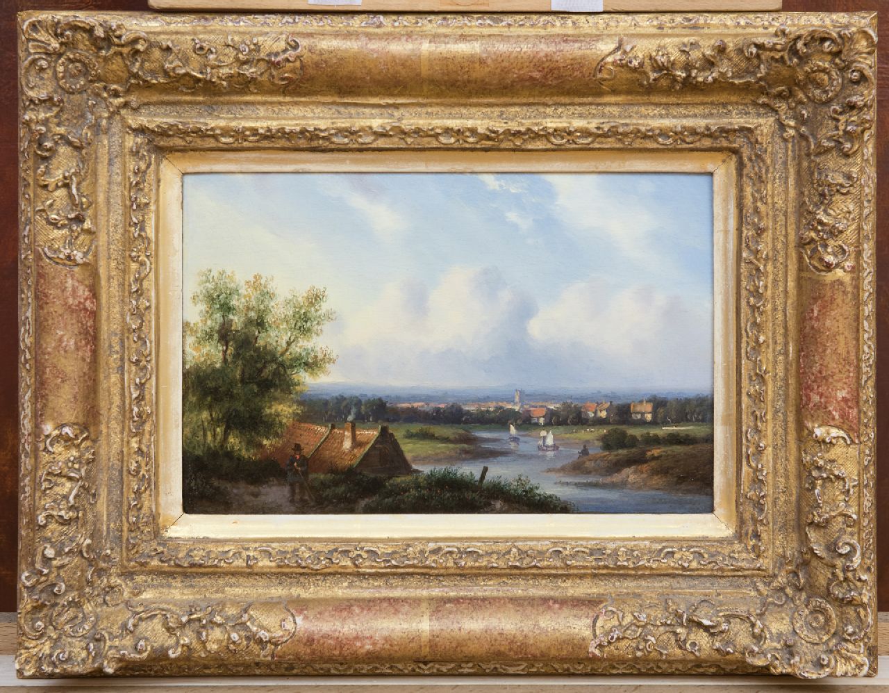 Ahrendts C.E.  | Carl Eduard Ahrendts, Sommerliche Flusslandschaft, Öl auf Holz 14,3 x 21,5 cm, Unterzeichnet u.r.