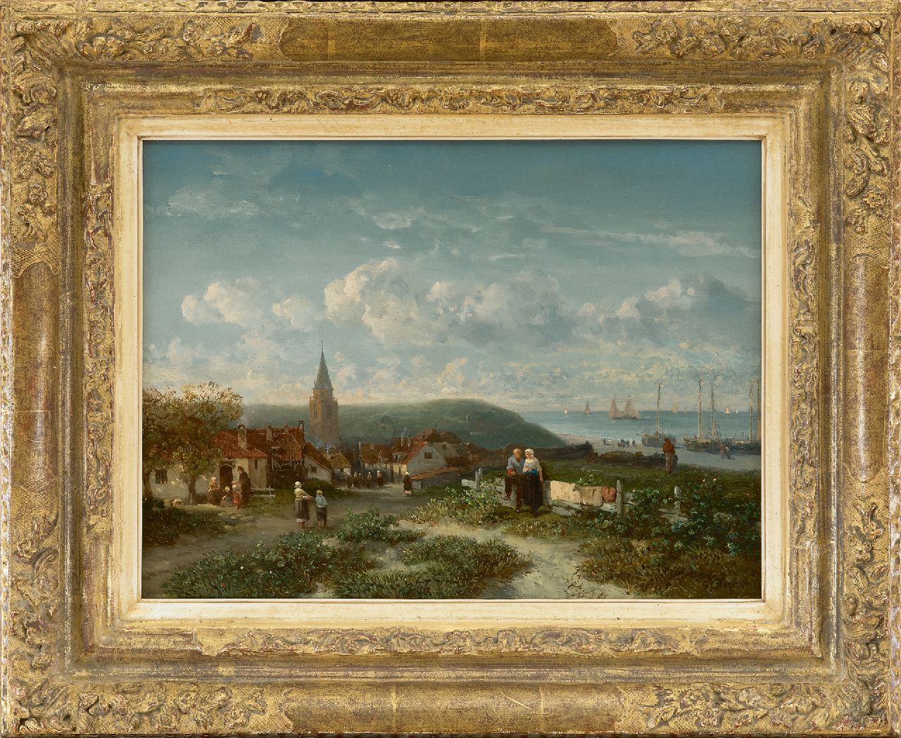 Verveer S.L.  | 'Salomon' Leonardus Verveer | Gemälde zum Verkauf angeboten | Panoramablick auf das Fischerdorf Scheveningen und den Strand, Öl auf Holz 24,1 x 33,7 cm, Unterzeichnet u.r. und datiert '64