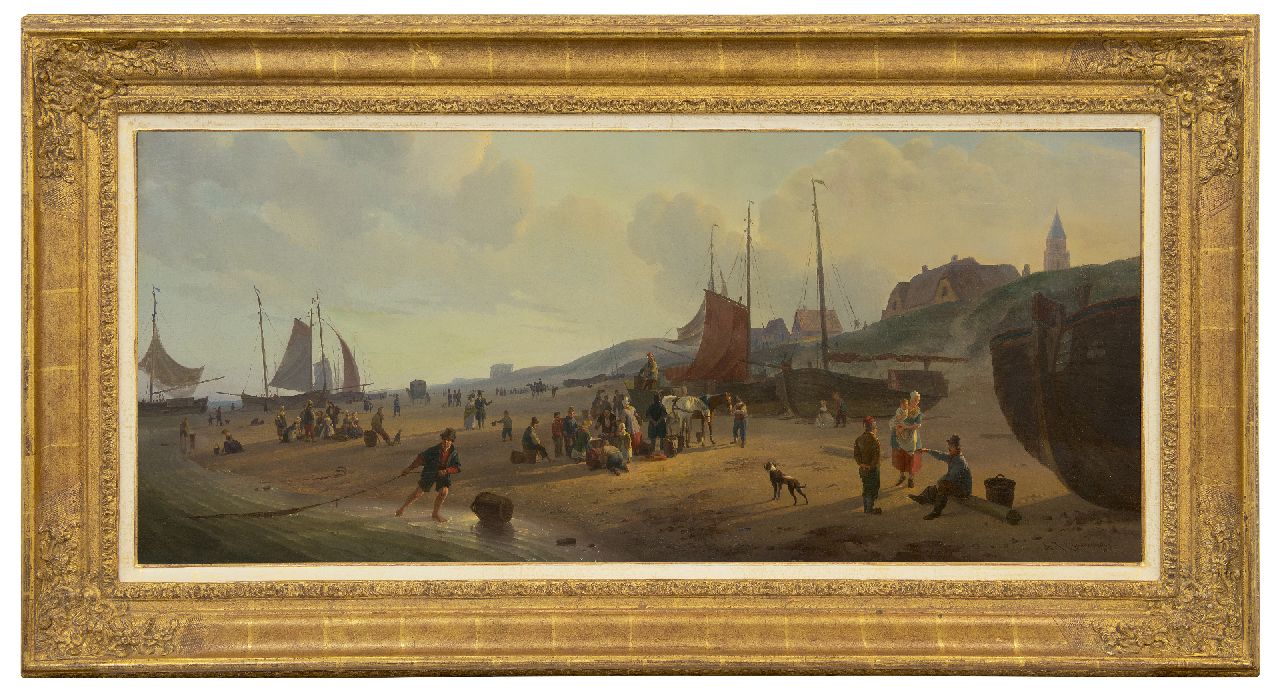Couwenberg A.J.  | Abraham Johannes Couwenberg, Panoramische Strandansicht bei Scheveningen, Öl auf Leinwand 42,8 x 99,8 cm, Unterzeichnet u.r.