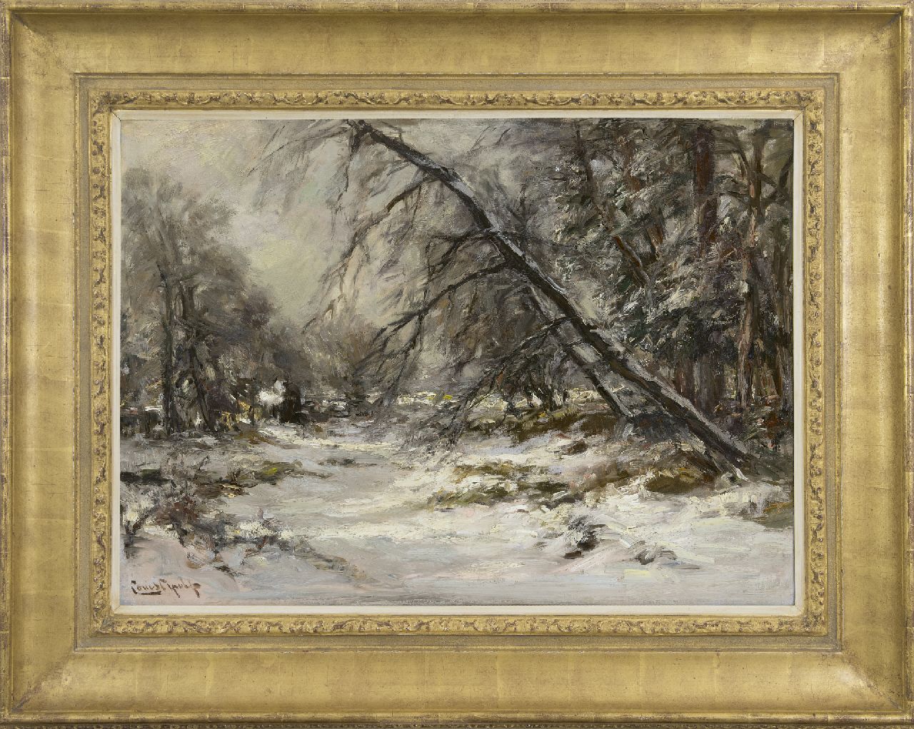 Apol L.F.H.  | Lodewijk Franciscus Hendrik 'Louis' Apol, Waldweg im Schnee, Öl auf Leinwand 50,1 x 70,3 cm, Unterzeichnet u.l.