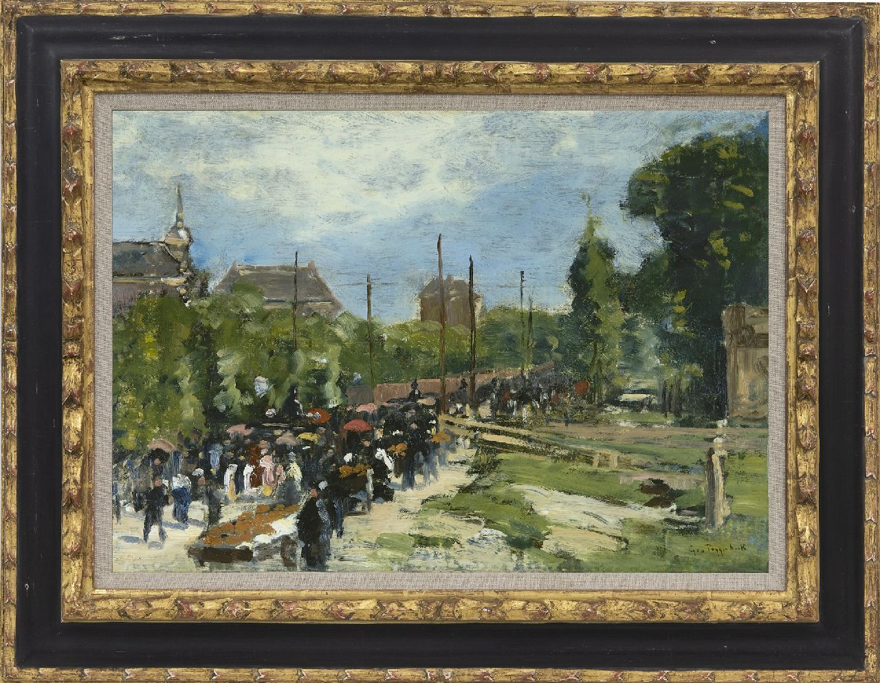 Poggenbeek G.J.H.  | George Jan Hendrik 'Geo' Poggenbeek | Gemälde zum Verkauf angeboten | Einzug in Amsterdam, Öl auf Leinwand 33,9 x 48,2 cm, Unterzeichnet u.r.