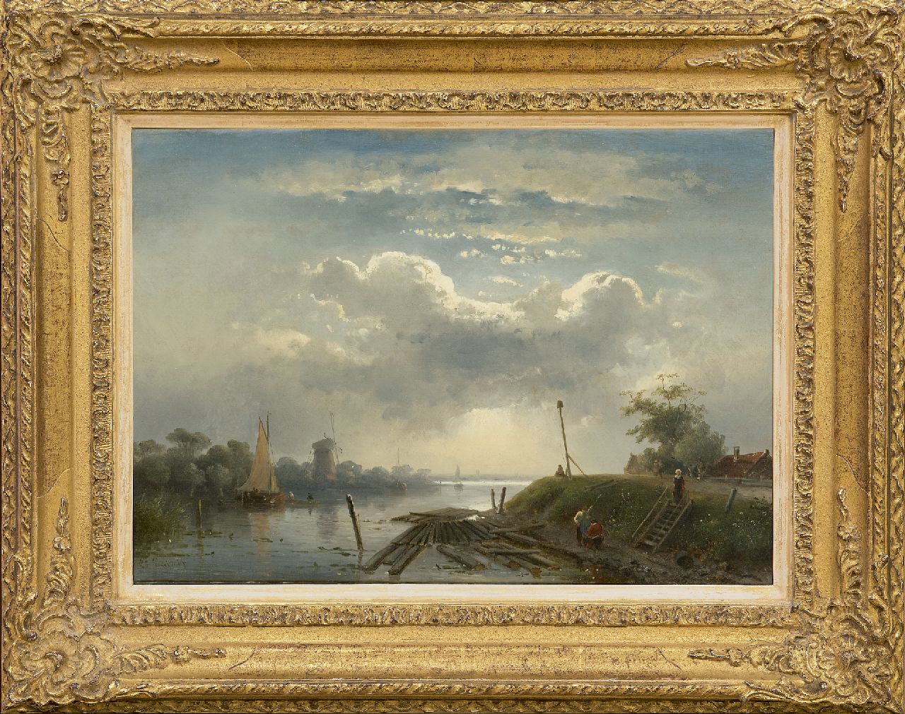 Leickert C.H.J.  | 'Charles' Henri Joseph Leickert, Sommerliche Flussansicht, Öl auf Leinwand 30,2 x 41,7 cm, Unterzeichnet u.l.