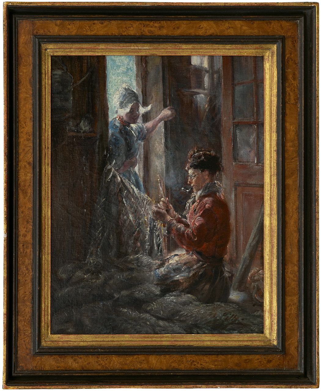 Piltz O.  | Otto Piltz | Gemälde zum Verkauf angeboten | Netze flicken, Öl auf Leinwand 45,6 x 36,4 cm, Unterzeichnet u.r. und zu datieren um  1909