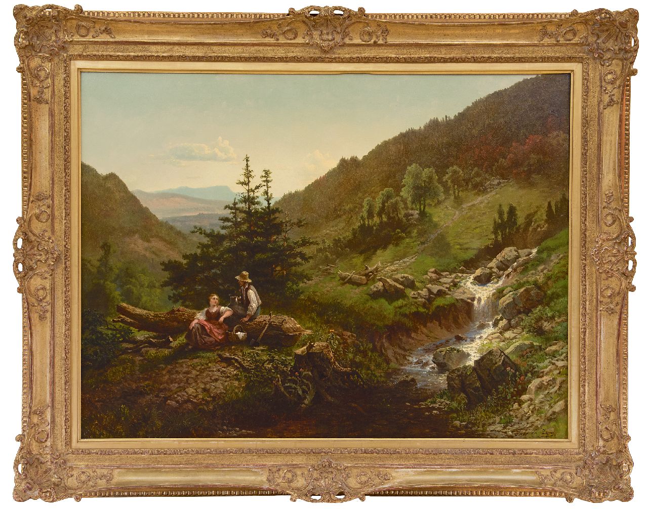 Luppen J.G.A. van | 'Joseph' Gérard Adrien van Luppen | Gemälde zum Verkauf angeboten | Arkadische Landschaft mit Hirtenpaar, Öl auf Leinwand 76,2 x 101,2 cm, Unterzeichnet u.r.
