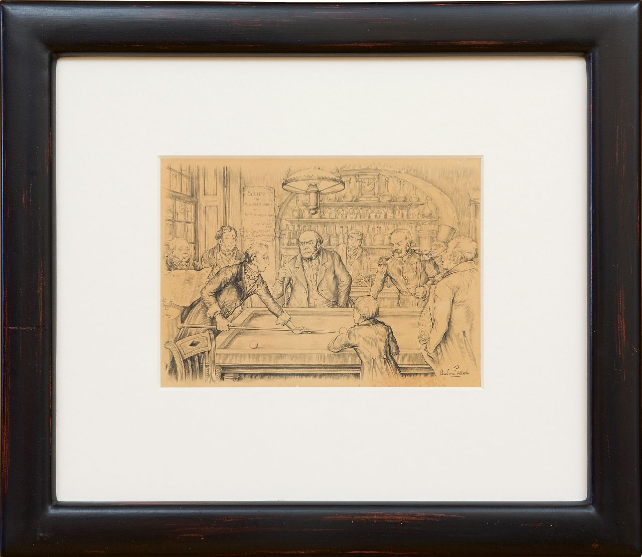 Pieck A.F.  | 'Anton' Franciscus Pieck, Das Billiardspiel, Bleistift auf Papier 15,5 x 22,0 cm, Unterzeichnet u.r.