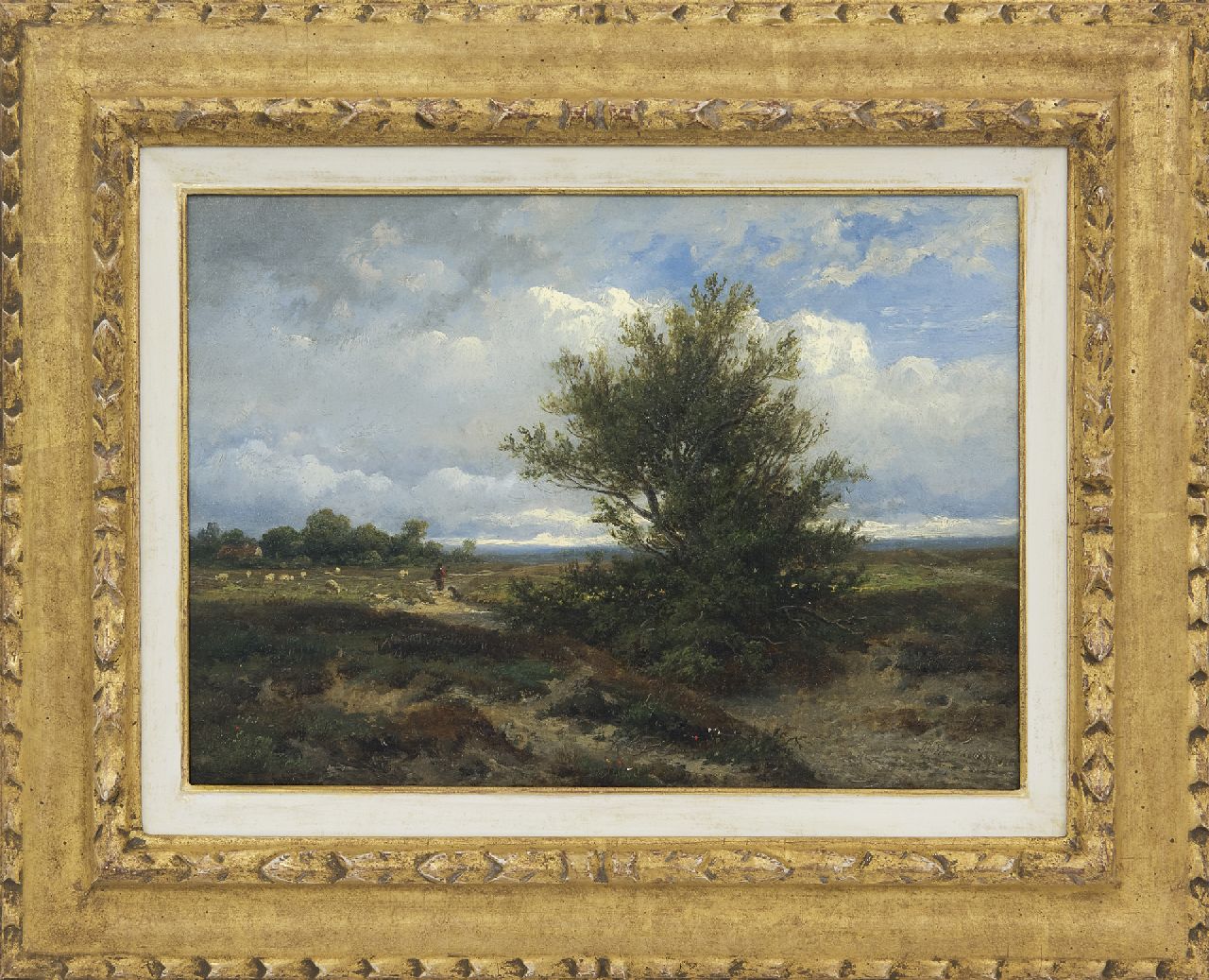 Wijngaerdt A.J. van | Anthonie Jacobus van Wijngaerdt | Gemälde zum Verkauf angeboten | Heidelandschaft mit Hirten und Schafen, Öl auf Holz 22,3 x 31,0 cm, Unterzeichnet u.r. und datiert 1865