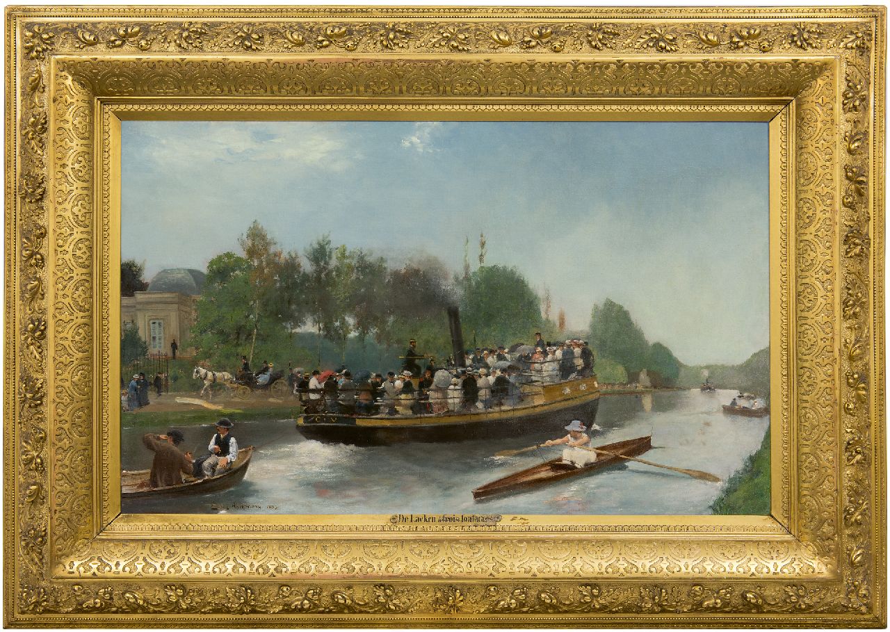 Hoeterickx E.  | Emile Hoeterickx | Gemälde zum Verkauf angeboten | Auf dem Wasser zwischen Laken und Park 'Drie Fonteine' bei Vilvoorde, Belgien, Öl auf Leinwand 52,5 x 85,0 cm, Unterzeichnet u.l. und datiert 1883