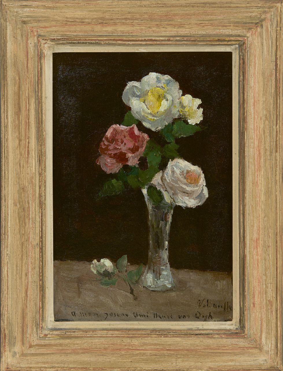 Bauffe V.  | Victor Bauffe | Gemälde zum Verkauf angeboten | Rosen in einer Kristallvase, Öl auf Leinwand 37,0 x 25,7 cm, Unterzeichnet u.r.