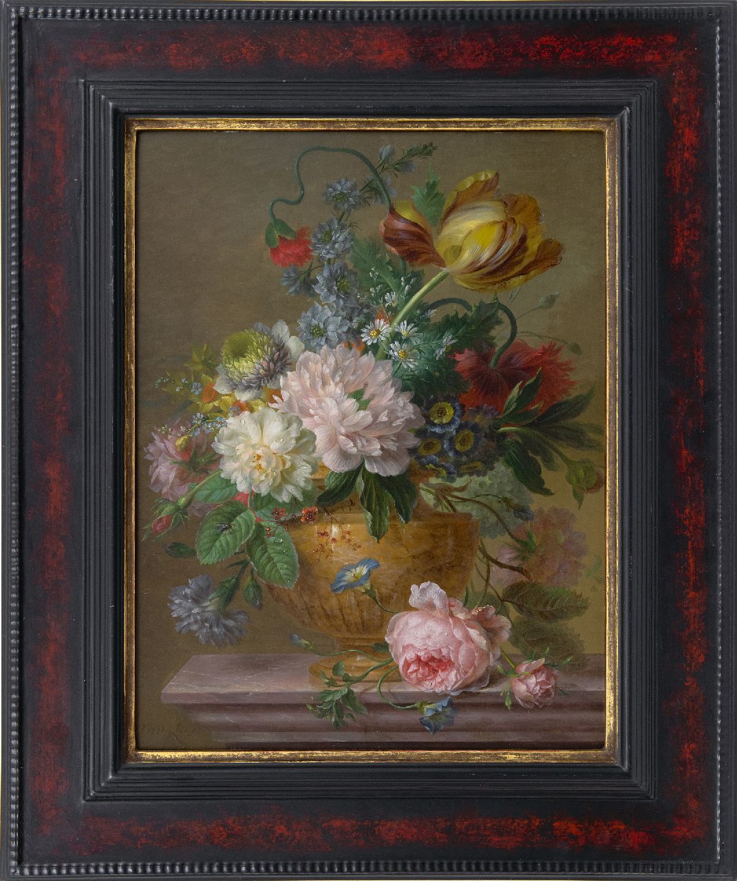 Leen W. van | Willem van Leen, Blumenstilleben mit Pfingstrosen und Tulpen, Öl auf Holz 48,8 x 36,7 cm, Unterzeichnet u.l.