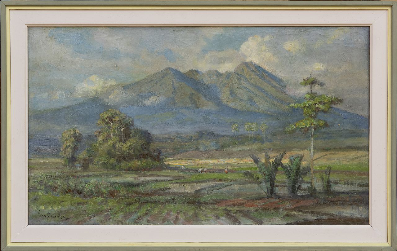 Dezentjé E.  | Ernest Dezentjé, Anblick auf den Goenoeng Salak, Java, Öl auf Leinwand 29,3 x 49,5 cm, Unterzeichnet u.l. und datiert auf Keilrahmen 4/6/'51