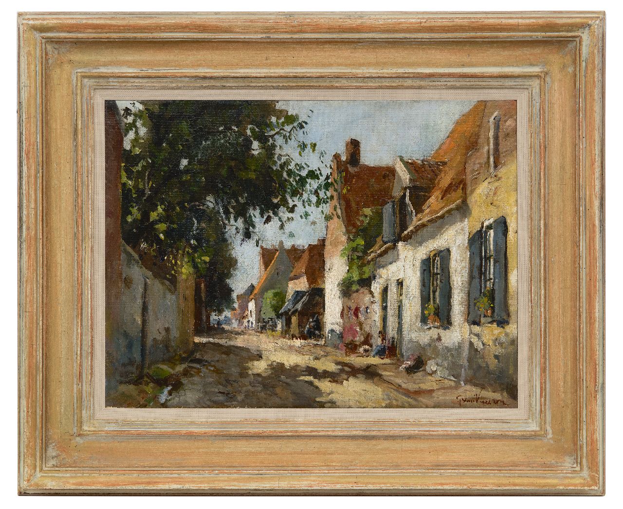 Vuuren J. van | Jan van Vuuren, Dorfstrasse in Elburg, Öl auf Leinwand 30,0 x 39,8 cm, Unterzeichnet u.r.