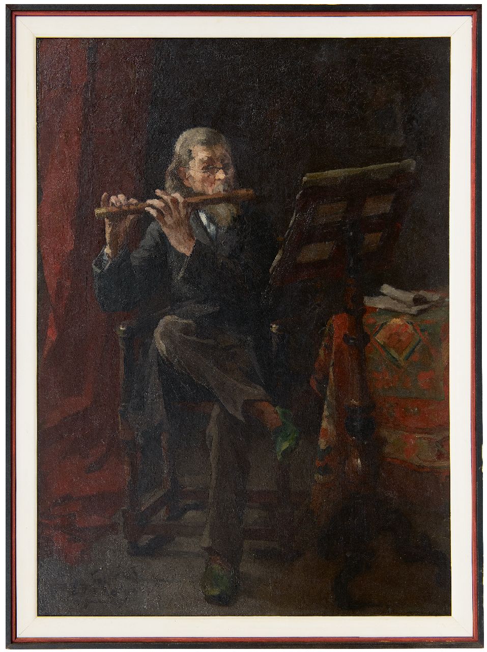 Frankfort E.  | Eduard Frankfort | Gemälde zum Verkauf angeboten | Der Flötenspieler, Öl auf Leinwand 72,0 x 51,8 cm, Unterzeichnet u.l. und datiert '90