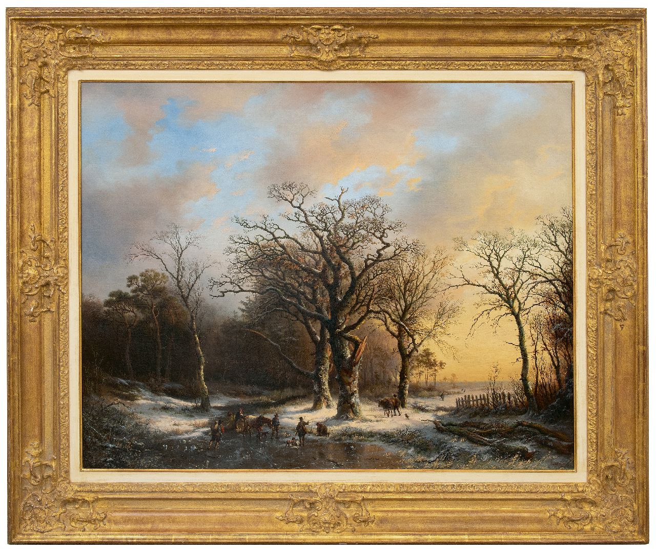 Bodeman W.  | Willem Bodeman, Begegnung auf dem Eis bei Sonnenuntergang, Öl auf Leinwand 84,6 x 106,3 cm, Unterzeichnet u.r. und zu datieren um 1846