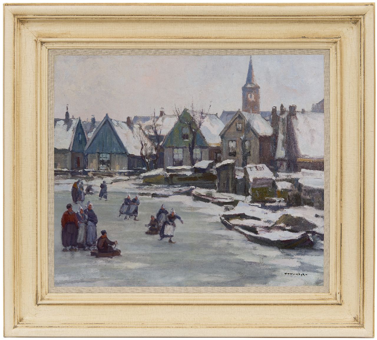 Noordijk W.F.  | 'Willem' Frederik Noordijk | Gemälde zum Verkauf angeboten | Eisvergnügen in Volendam, Öl auf Leinwand 46,3 x 54,4 cm, Unterzeichnet u.r.