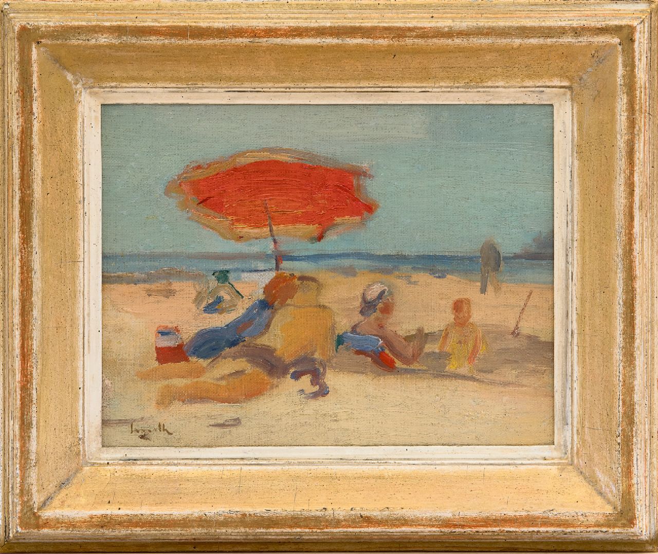 Smith A.  | Alfred Smith, Strandansicht, Öl auf Leinwand  auf Holzfaser 19,5 x 25,5 cm, Unterzeichnet u.l.