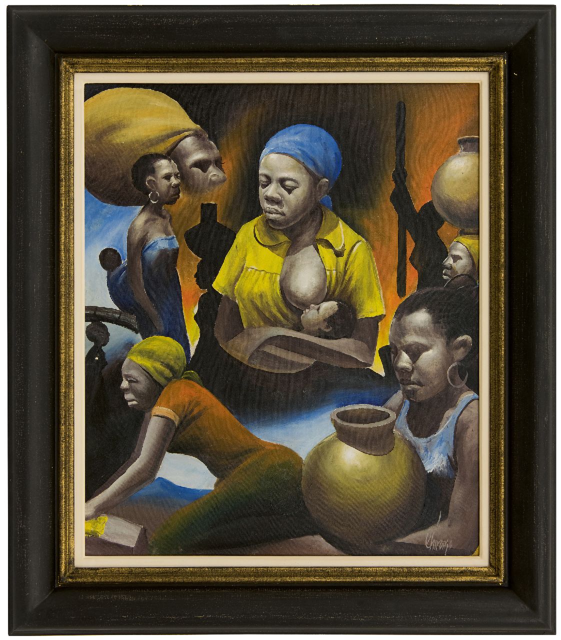 Chiromo K.  | Kay Chiromo | Gemälde zum Verkauf angeboten | Africanische Frauen, Öl auf Leinwand 54,6 x 45,5 cm, Unterzeichnet u.r. und im Verso und datiert im Verso '79