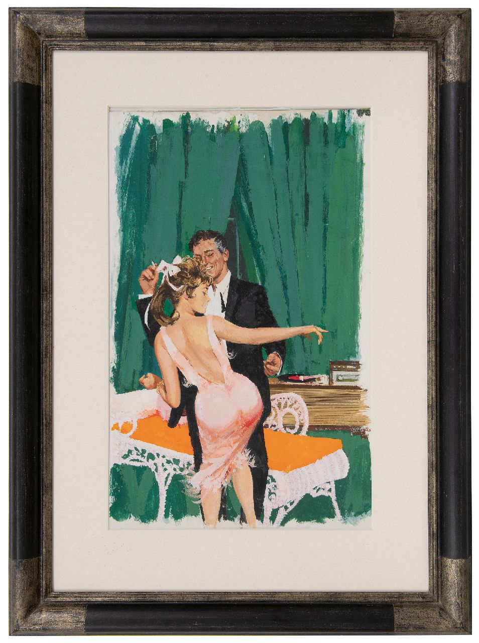 Amerikaanse School, 20e eeuw   | Amerikaanse School, 20e eeuw | Aquarelle und Zeichnungen zum Verkauf angeboten | Der Sextwist, Gouache auf Holzfaser 50,5 x 36,2 cm, zu datieren um 1962