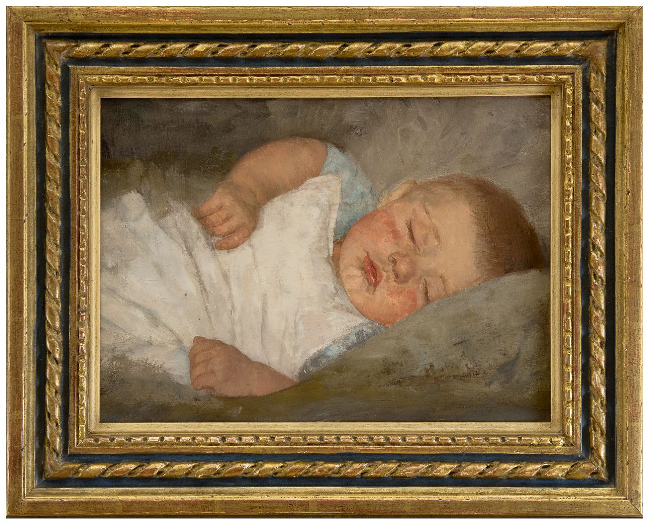 Moes W.W.  | Wilhelmina Walburga 'Wally' Moes, Schlafendes Kind, Öl auf Leinwand 27,5 x 37,1 cm