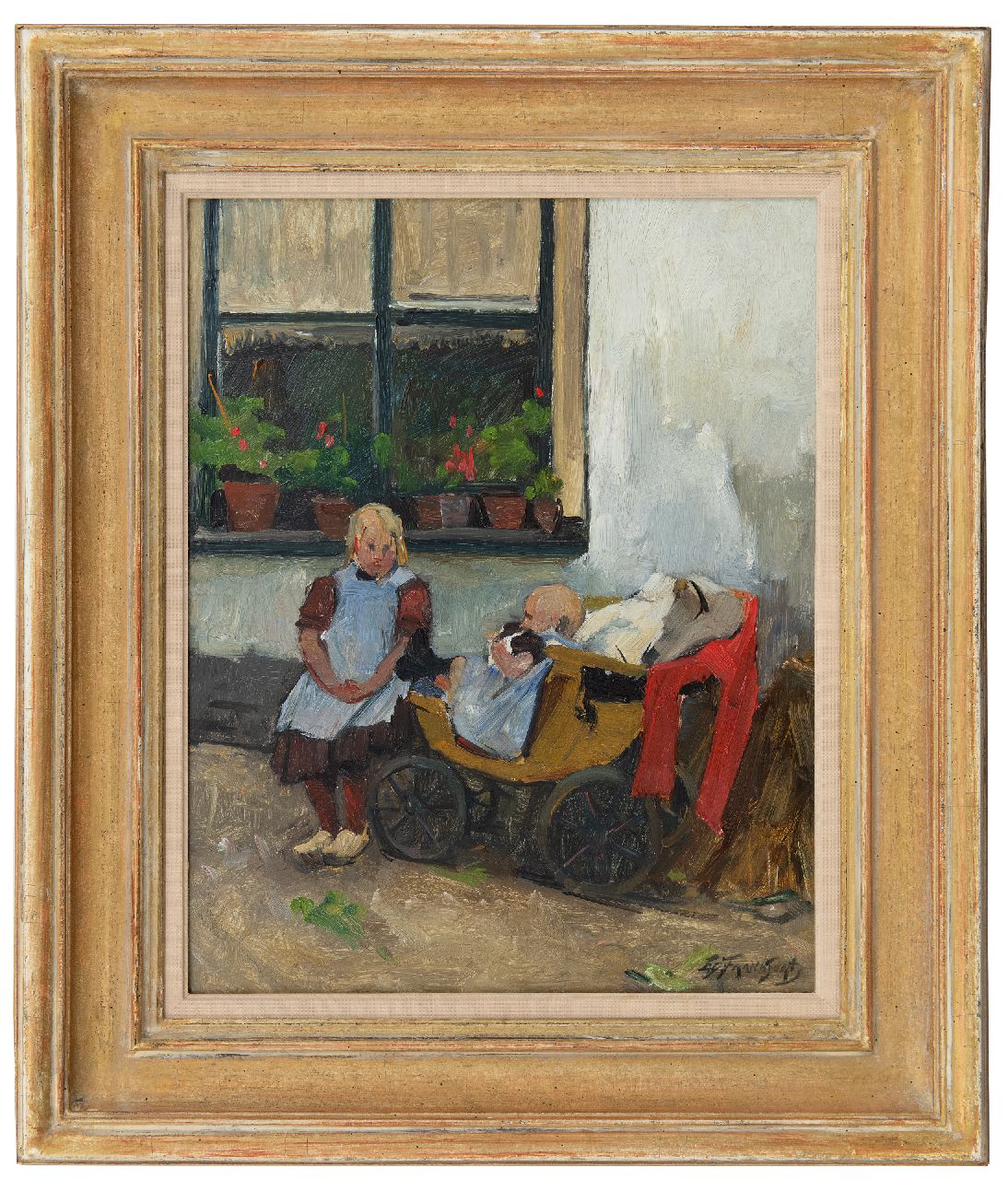 Frankfort E.  | Eduard Frankfort | Gemälde zum Verkauf angeboten | Auf das Schwesterchen augfpassen, Öl auf Holzfaser 40,2 x 31,5 cm, Unterzeichnet u.r.