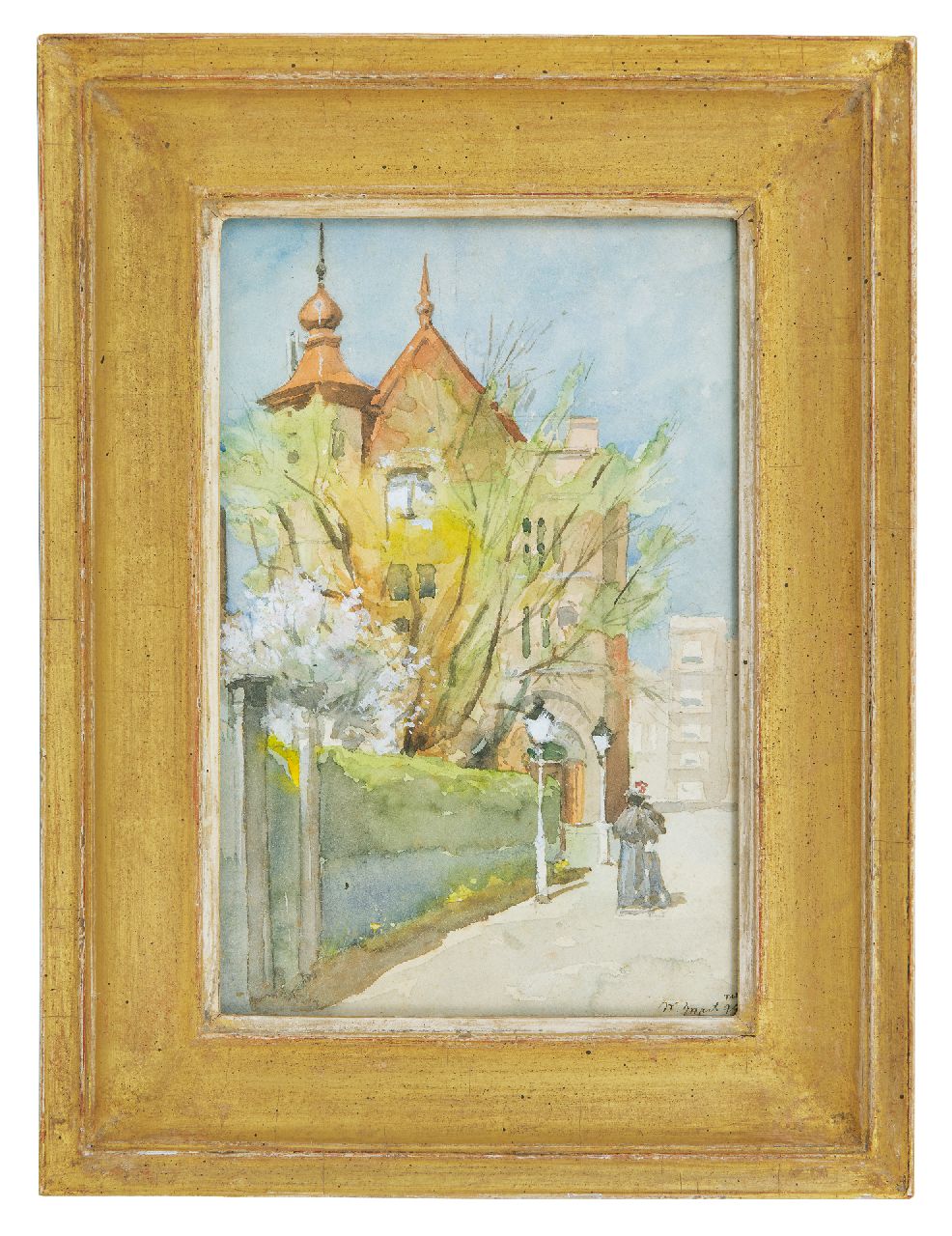 Zwart W.D.  | 'Willem' Dirk Zwart, Spaziergang einer Dame in sommerlichem Haag, Aquarell auf Papier 22,8 x 15,1 cm, Unterzeichnet u.r. und datiert Mai '99