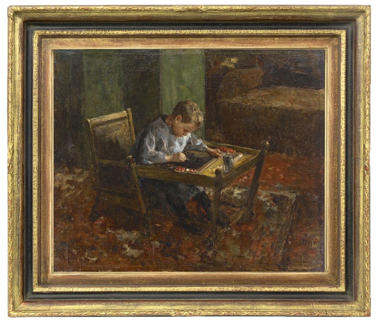 Kever J.S.H.  | Jacob Simon Hendrik 'Hein' Kever, Kind bei den Hausaufgaben, Öl auf Leinwand 54,2 x 66,3 cm, Unterzeichnet u.r.