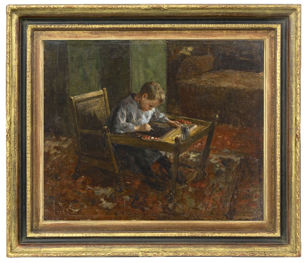 Kever J.S.H.  | Jacob Simon Hendrik 'Hein' Kever, Kind bei den Hausaufgaben, Öl auf Leinwand 54,2 x 66,3 cm, Unterzeichnet u.r.