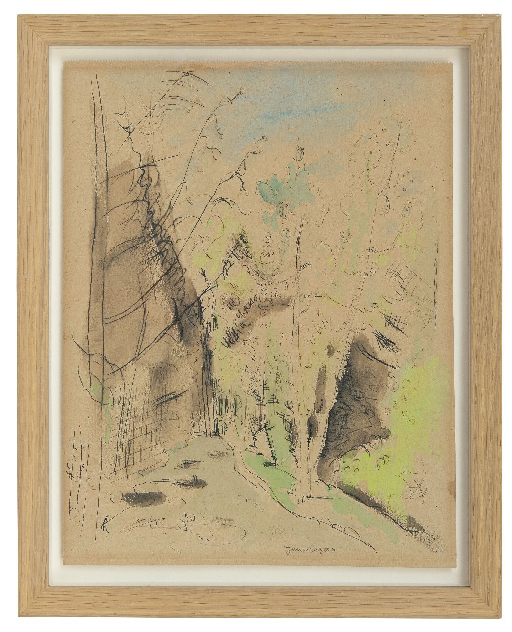 Wiegers J.  | Jan Wiegers, Waldallee, Feder und Tinte und Aquarell auf Papier 32,1 x 25,3 cm, Unterzeichnet u.m.