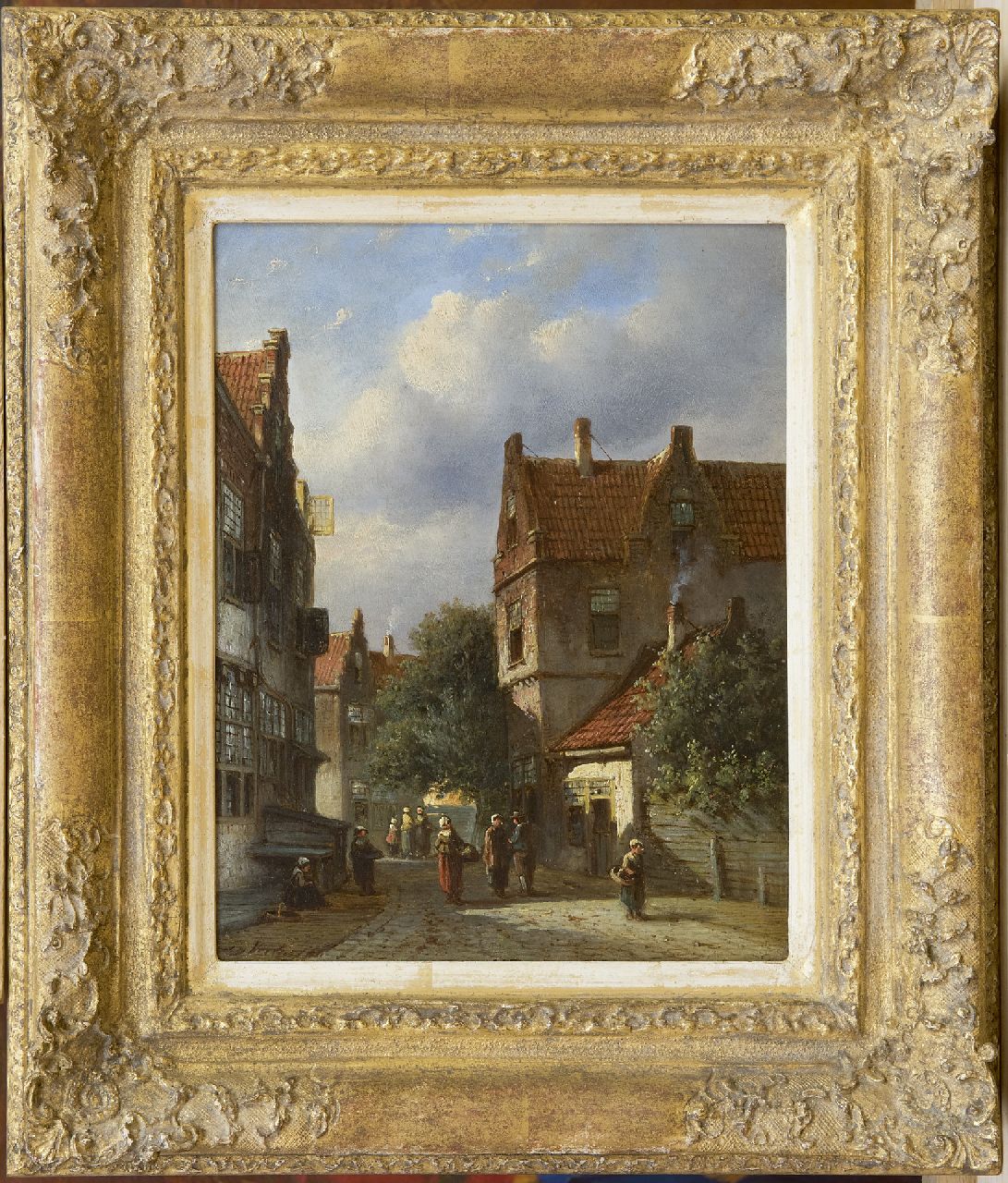 Vertin P.G.  | Petrus Gerardus Vertin | Gemälde zum Verkauf angeboten | Holländische Gasse mit Figuren, Öl auf Holz 23,6 x 18,6 cm, Unterzeichnet u.l.