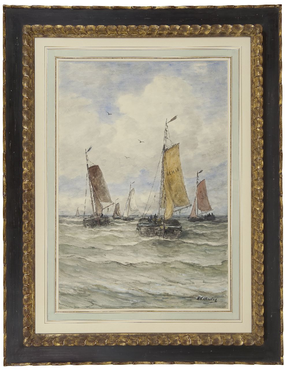 Mesdag H.W.  | Hendrik Willem Mesdag, Fischerboote, Scheveningen, Aquarell auf Papier 76,6 x 52,2 cm, Unterzeichnet r.u.