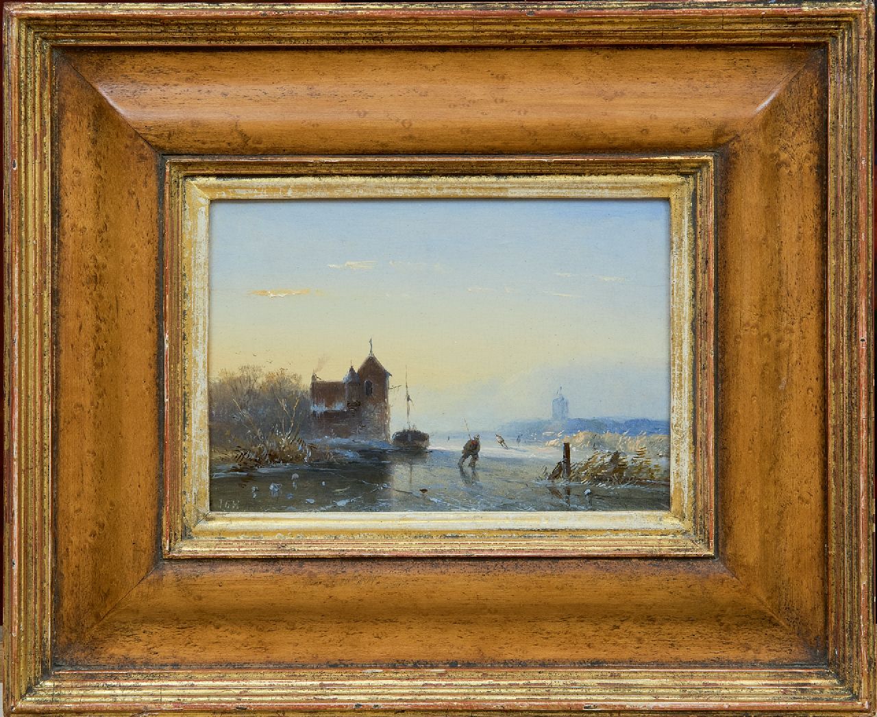 Hans J.G.  | Josephus Gerardus Hans, Winterlandschaft mit Schlittschuhläufern, Öl auf Holz 10,4 x 14,7 cm, Unterzeichnet u.l. mit Initialen