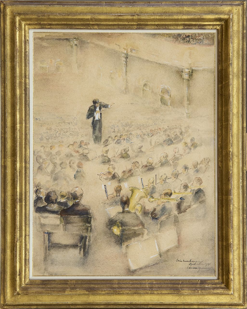 Neuburger E.  | Eliazer 'Elie' Neuburger, In der Konzerthalle, Amsterdam, Aquarell auf Papier 40,0 x 30,0 cm, Unterzeichnet u.r. und datiert September 1941