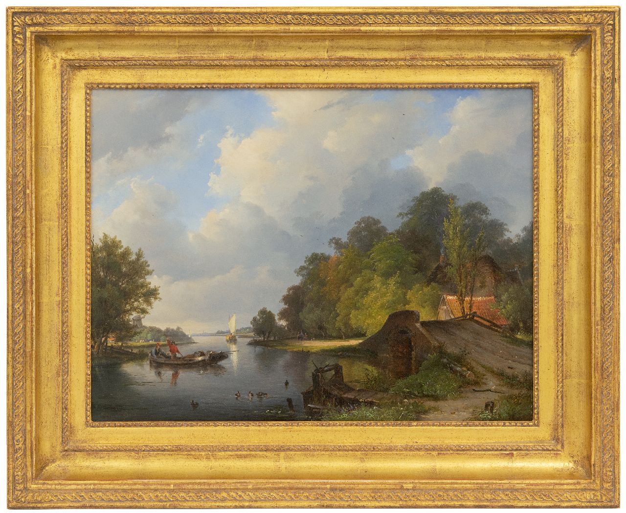 Breuhaus de Groot F.  | Frans Breuhaus de Groot, Sommertag am Fluss, Öl auf Holz 33,5 x 44,3 cm, Unterzeichnet u.l.