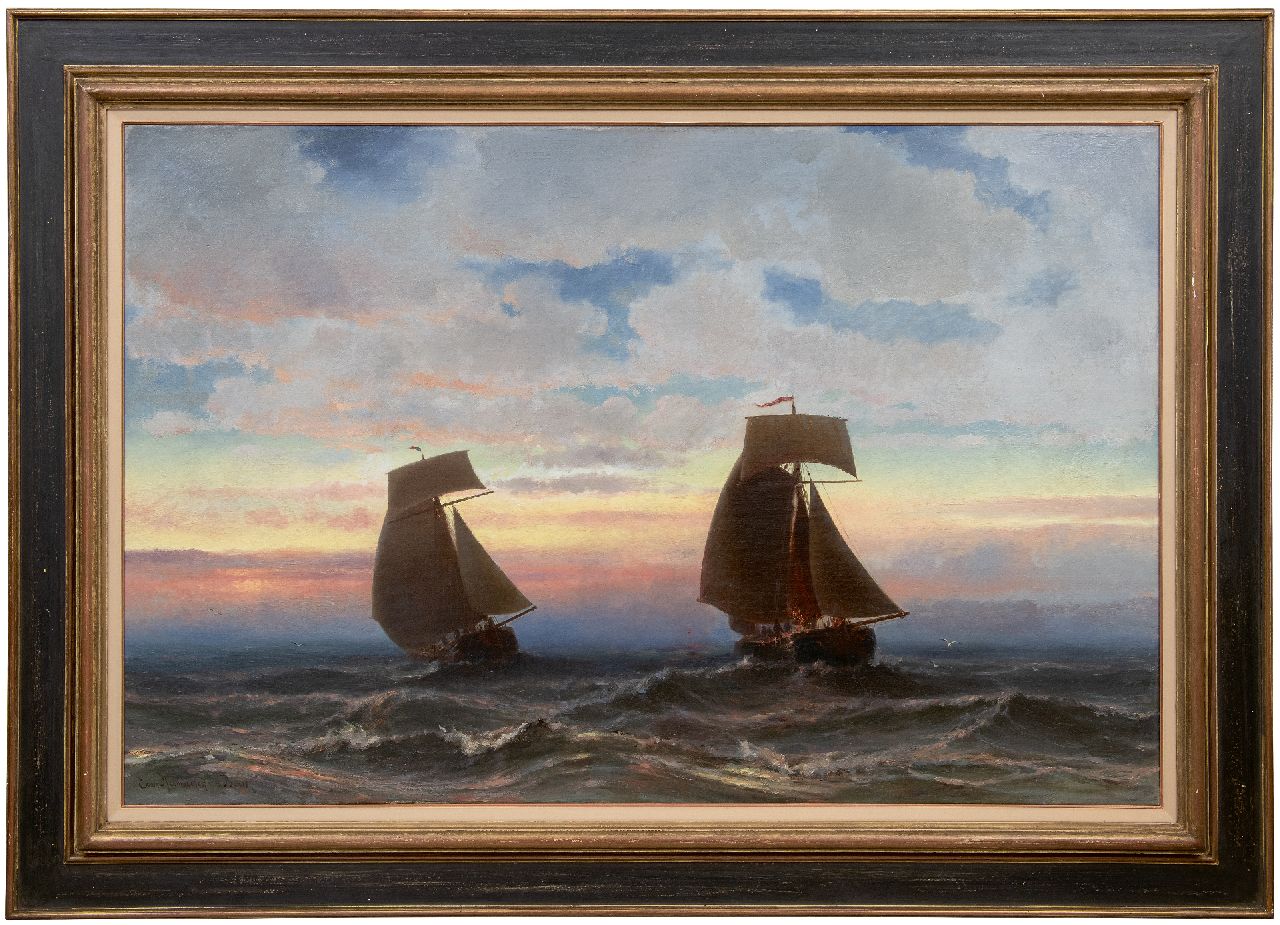 Heemskerck van Beest J.E. van | Jacob Eduard van Heemskerck van Beest | Gemälde zum Verkauf angeboten | Sonnenuntergang auf dem Meer, Öl auf Leinwand 79,5 x 120,4 cm, Unterzeichnet u.l.
