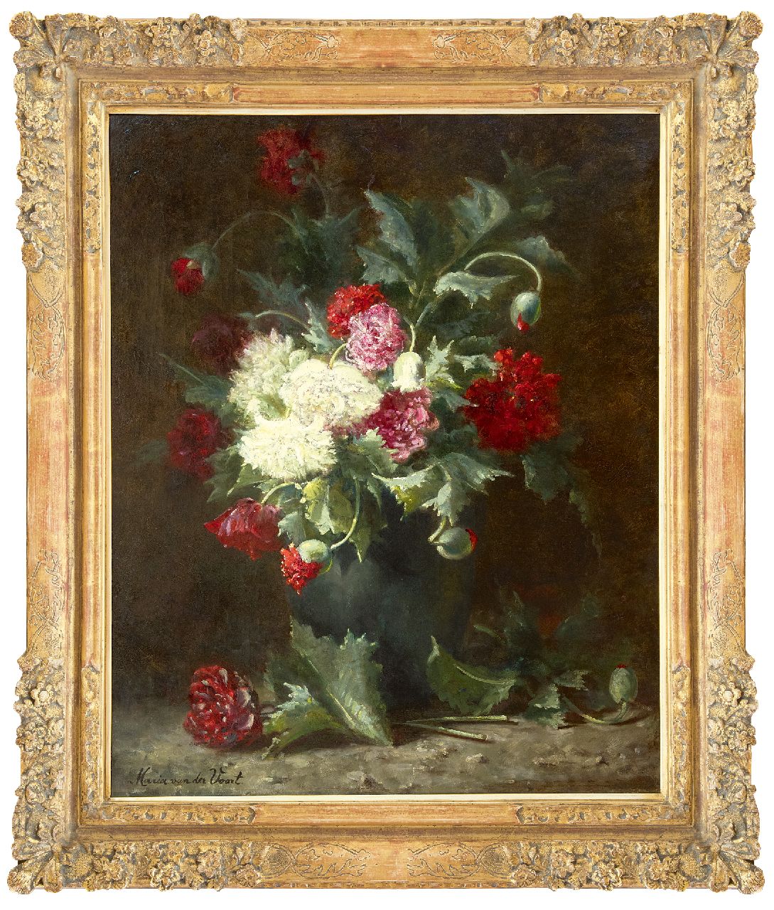 Voort in de Betouw-Nourney M. van der | Maria van der Voort in de Betouw-Nourney | Gemälde zum Verkauf angeboten | Mohnblumen in einer Vase, Öl auf Leinwand 79,7 x 66,8 cm, Unterzeichnet u.l.