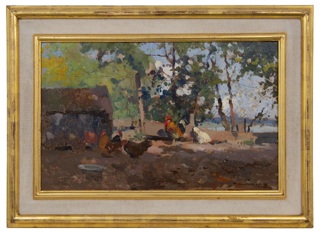 Vreedenburgh C.  | Cornelis Vreedenburgh | Gemälde zum Verkauf angeboten | Hühner bei einer Scheune, Öl auf Holzfaser 30,2 x 48,8 cm, Unterzeichnet u.r. und datiert '09, ohne Rahmen