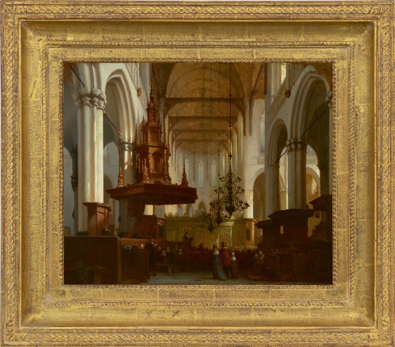 Schenkel J.J.  | Jan Jacob Schenkel | Gemälde zum Verkauf angeboten | In der Nieuwe Kerk in Amsterdam, Öl auf Holz 30,5 x 36,8 cm, Unterzeichnet u.r.