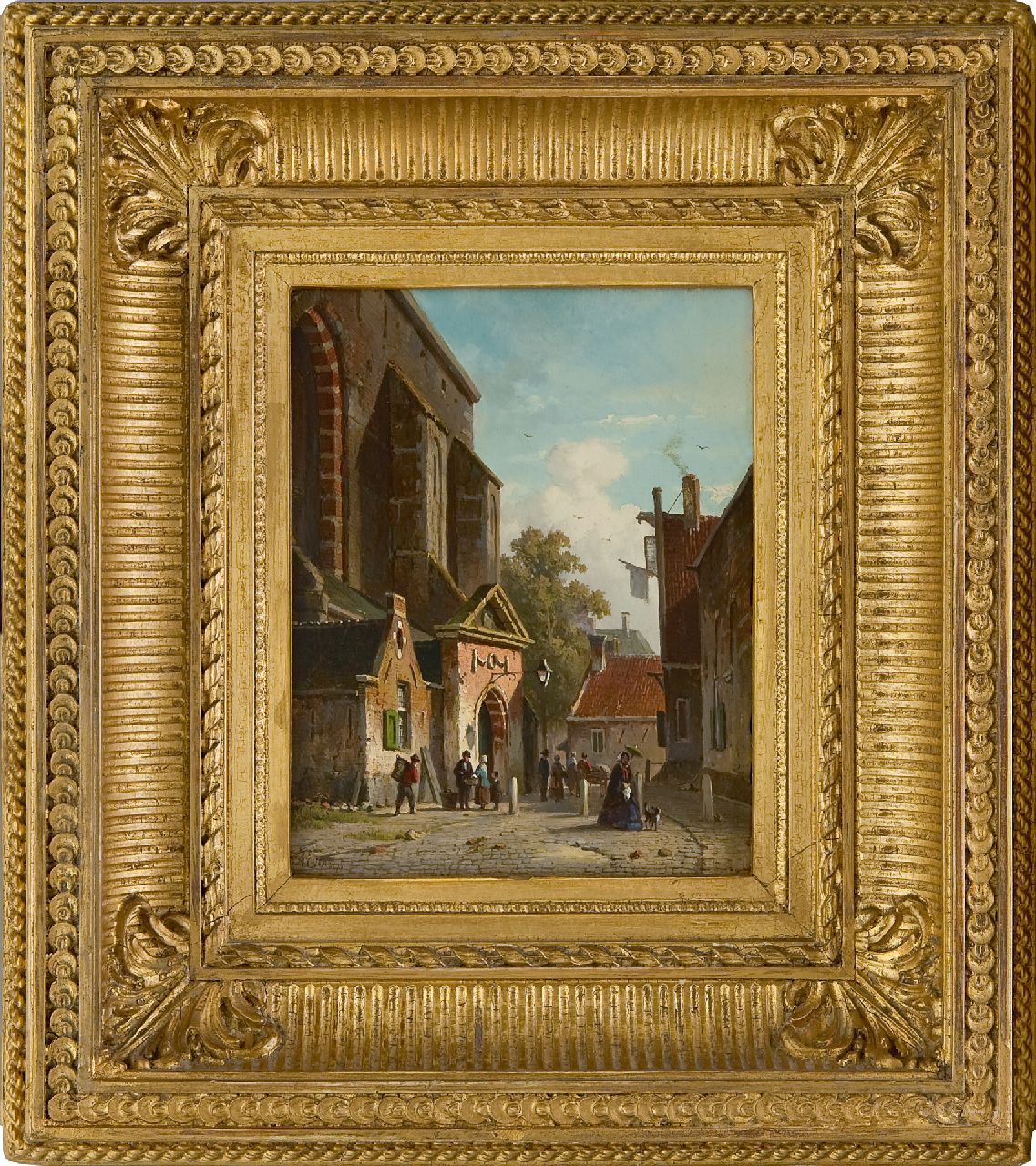 Eversen A.  | Adrianus Eversen, Südeingang der Waalse Kirche, Haarlem, Öl auf Holz 19,2 x 15,2 cm, Unterzeichnet u.l.mit vollem Namen und mit Monogramm