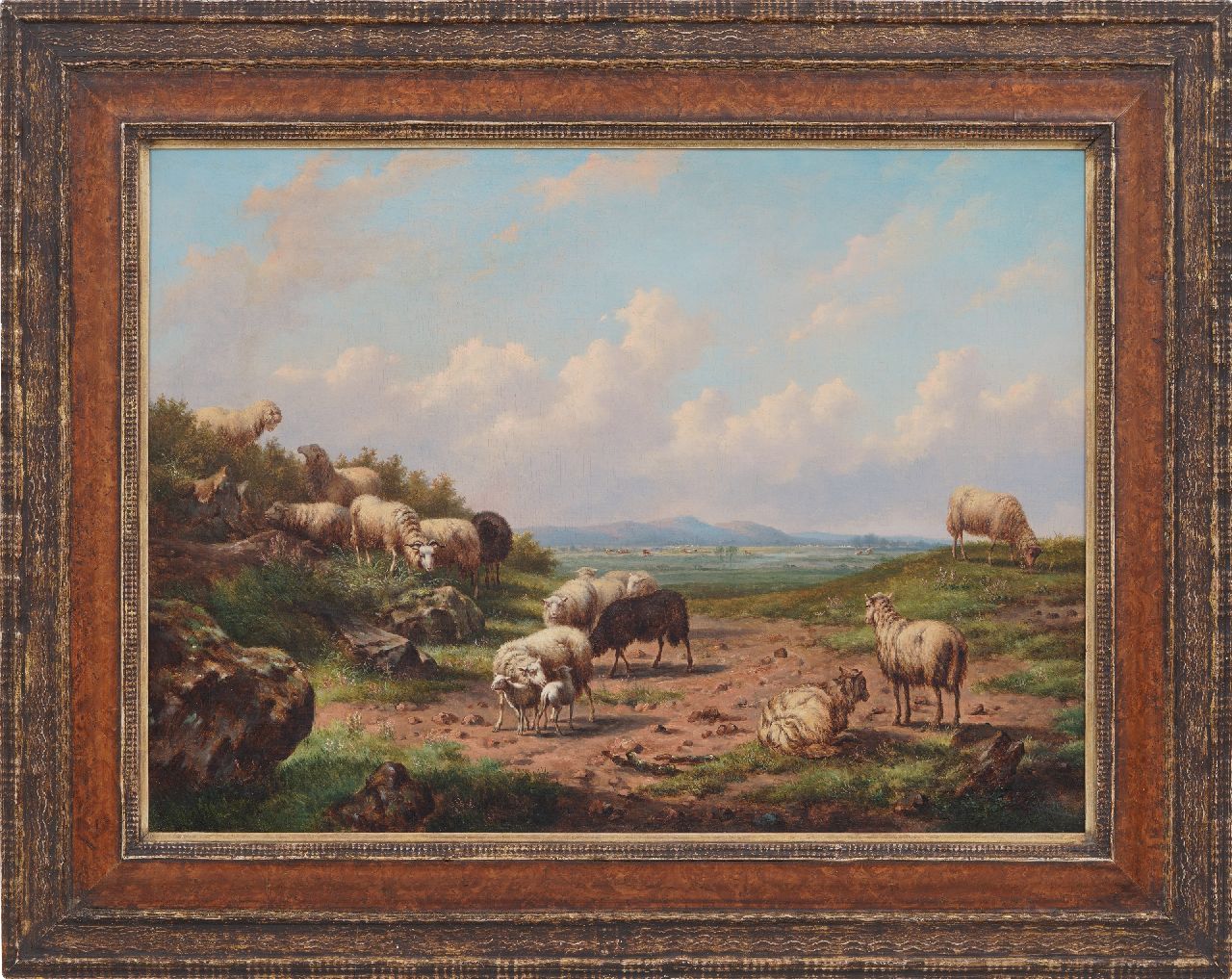 Verwee L.P.  | Louis Pierre Verwee | Gemälde zum Verkauf angeboten | Schafe in einer Landschaft, Öl auf Leinwand 55,8 x 75,5 cm, Unterzeichnet M.u.