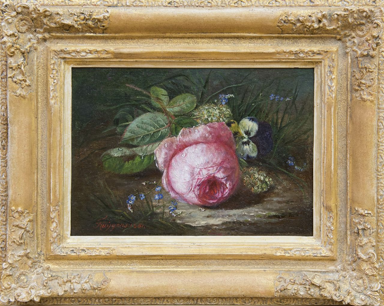 Huygens F.J.  | 'François' Joseph Huygens | Gemälde zum Verkauf angeboten | Rose und wilde Blumen, Öl auf Tafel 18,9 x 26,1 cm, Unterzeichnet u.l. und datiert 1861