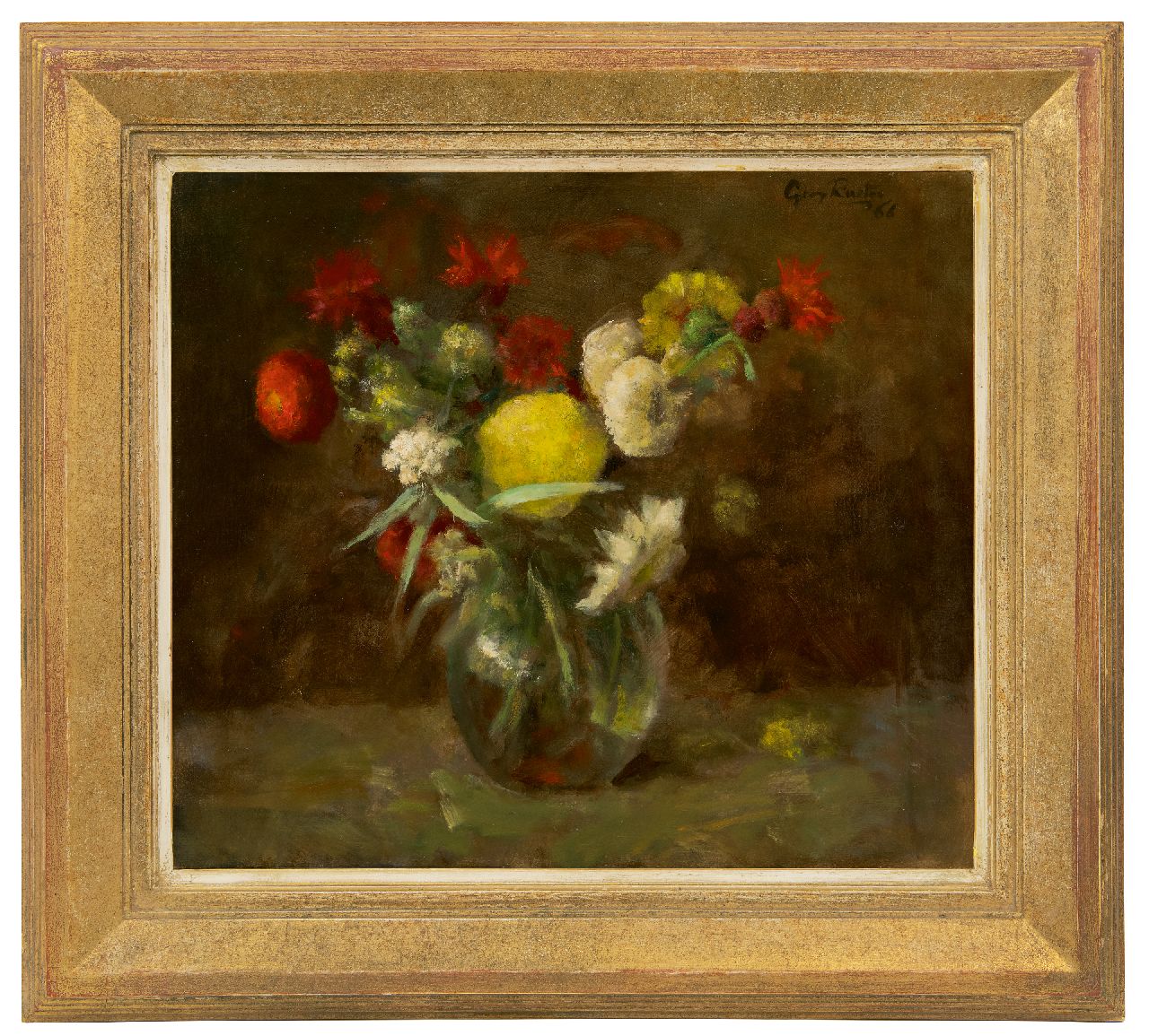 Rueter W.C.G.  | Wilhelm Christian 'Georg' Rueter | Gemälde zum Verkauf angeboten | Blumen in einer Glasvase, Öl auf Leinwand 39,8 x 45,0 cm, Unterzeichnet o.r. und datiert '66