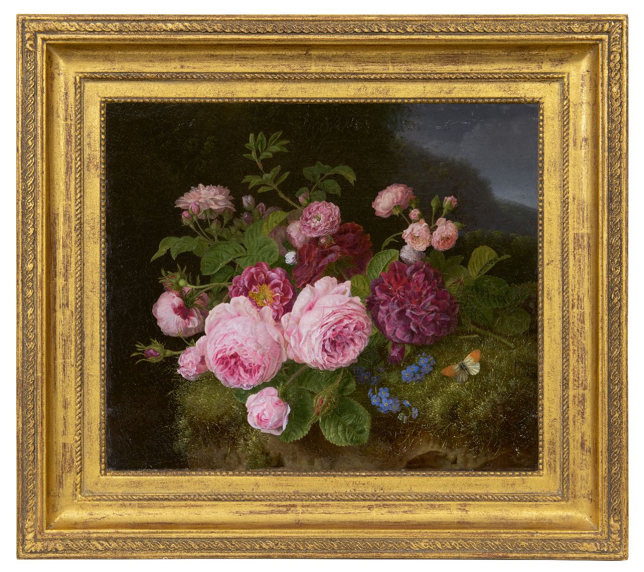 Knip H.G.  | 'Henriëtte' Geertruida Knip, Rosenstrauss auf Waldboden, Öl auf Leinwand 36,3 x 42,7 cm