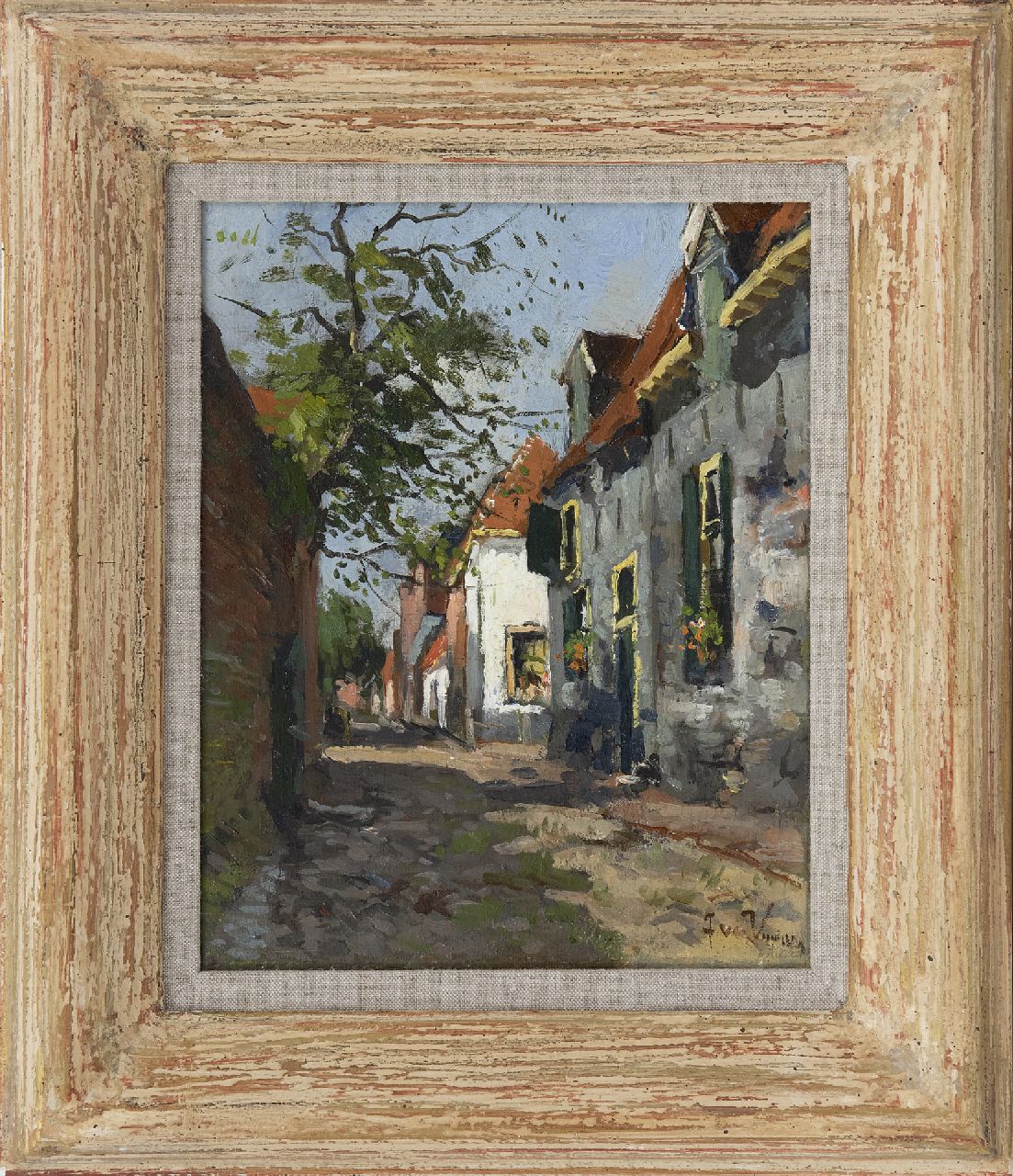 Vuuren J. van | Jan van Vuuren, Sonnige Gasse, Öl auf Leinwand 24,6 x 19,7 cm, Unterzeichnet u.r.
